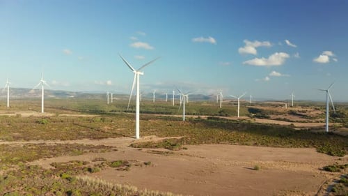 Wind Turbine Farm on Rural Landscape Aerial