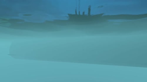 Underwater View of Submarine Hull Silhouette Against the Ocean Surface