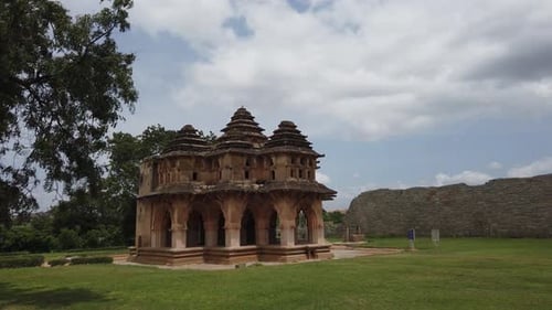 World-famous UNESCO heritage center Lotus Mahal in a close-up view.