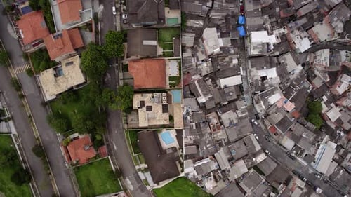 Aerial view of Class distinction in Brazil, A wall separating the rich from the poor in Sao Paulo