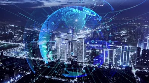 smart Connected city skyline. Futuristic network concept, city Technology