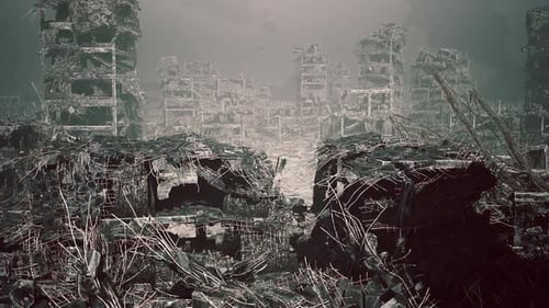 Ruins of a Once Vibrant City Showcasing Destruction and Decay