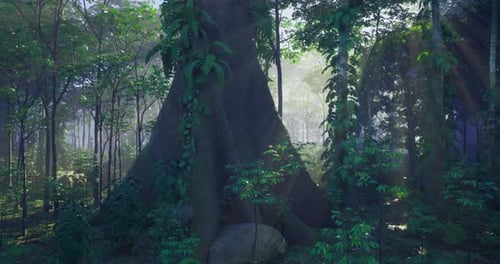 Majestic Tree Surrounded By Lush Greenery in a Serene Forest Setting