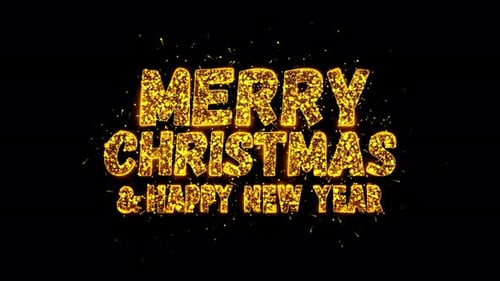 Frohe Weihnachten, Neujahrsgruß, luxuriöser Text, goldene Funken, glänzende Feuerwerke, Feierlichkeiten, funkeln