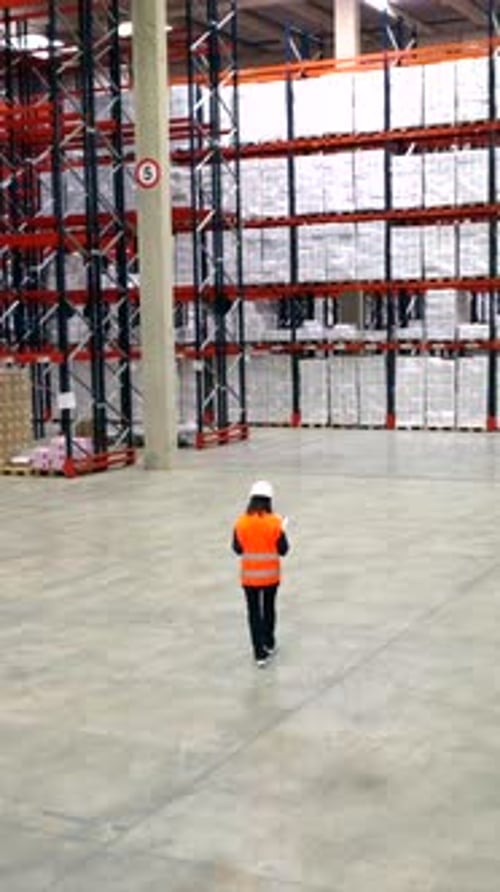 Logistics engineer walking in warehouse