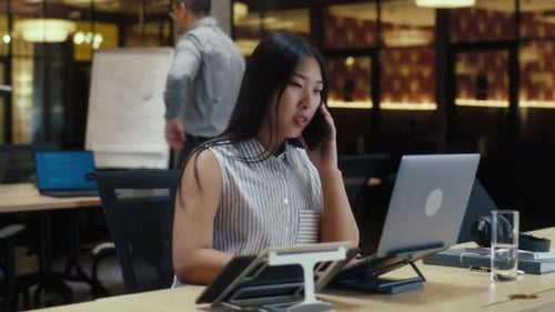 Asian Woman Working on Laptop in Office