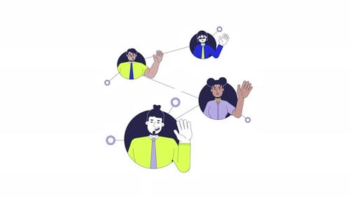 Networking connected people diverse 2D characters animation