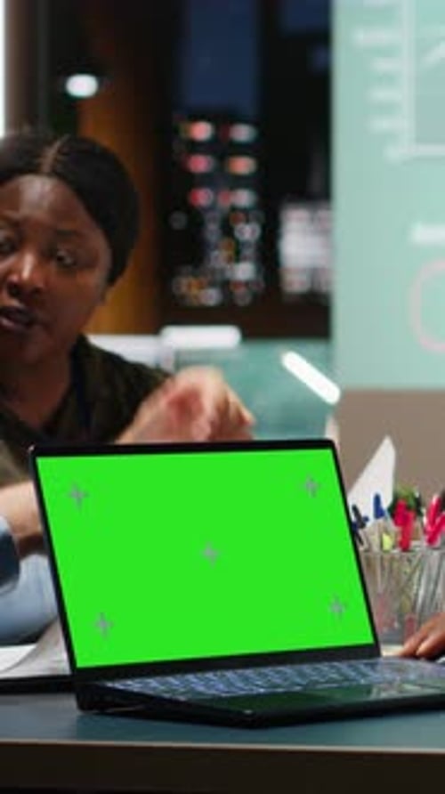 Office Work With Green Screen Laptop