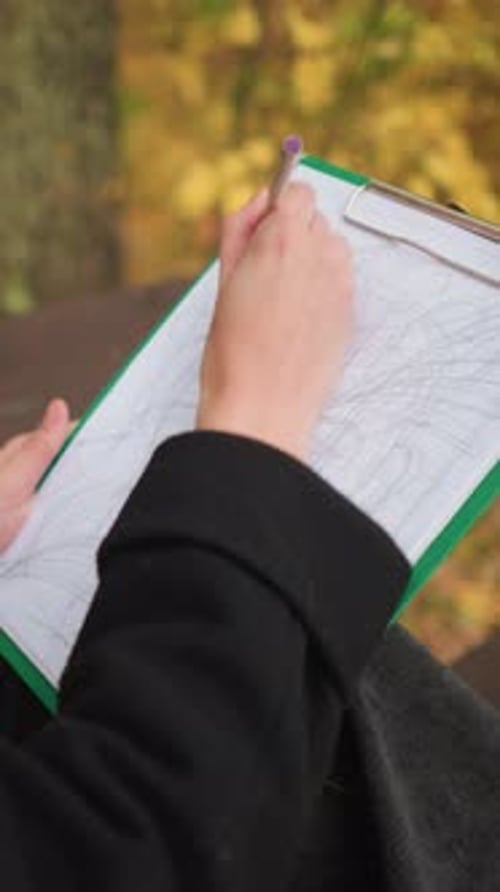 Close Up Artist in Yellow Beret Sketching on Canvas in Autumn