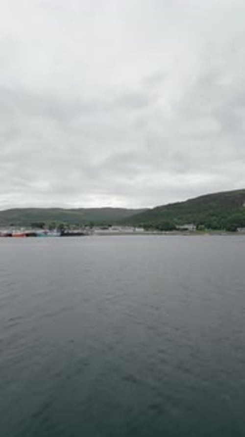 Aerial Across Loch Broom Toward Ullapool Harbour Scotland