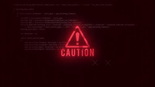 Digital Glitch Warning Sign and Caution Text Reveal