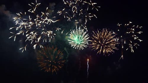 Beautiful abstract colourful Fireworks explode display on sky at night a symbol of celebration in Ne