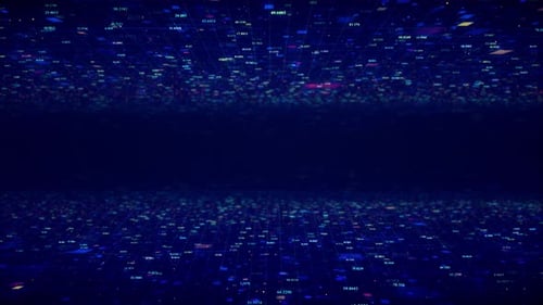 4K Futuristic Data Tunnel Animation. Flowing Big Data Particles in a Digital Cyber Space.