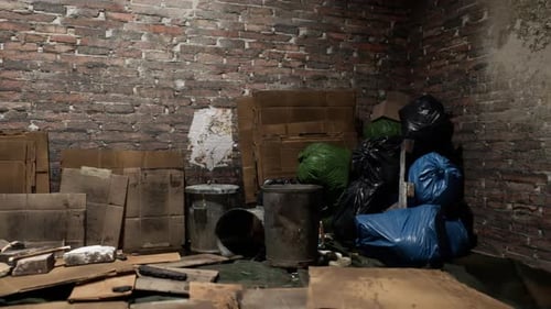 Messy Storage with Trash and Discarded Items in an Abandoned Place