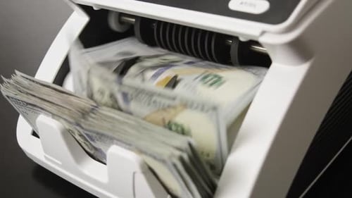 Hundred Dollar Bills Moving Through Counting Machine Money Counting Processing Hundred Dollar