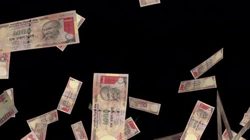 Money Explosion - 1000 Indian Rupee Bills - IV - Transition Blast From Top - Alpha Channel - 4K
