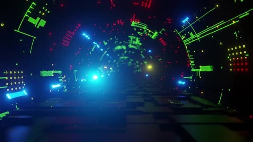 Flight in abstract sci-fi tunnel seamless loop. Futuristic VJ motion graphics for music video