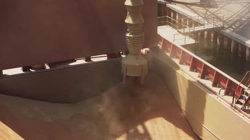 Grain Loading to Bulker Ship Cargo Container at Sea Grain Terminal in Seaport Wheat Shipment From