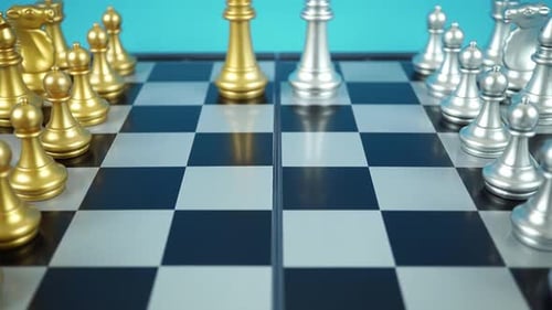 Chess Pieces Lined Up Close Up