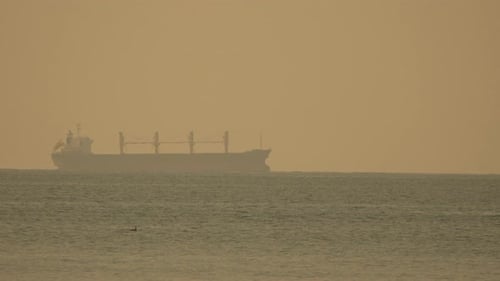 Cargo Ship Ocean Horizon Haze