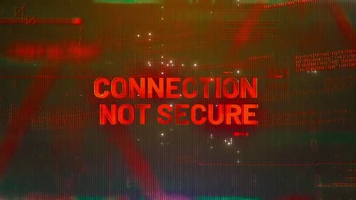 Verbindung ist nicht sicher, Wort auf futuristischem High-Tech-Hintergrund