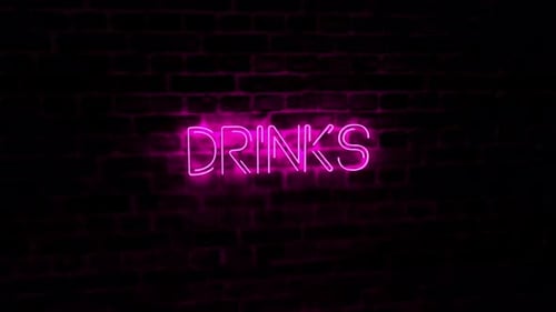 Blinking Drinks Neon Sign on Dark Brick Wall