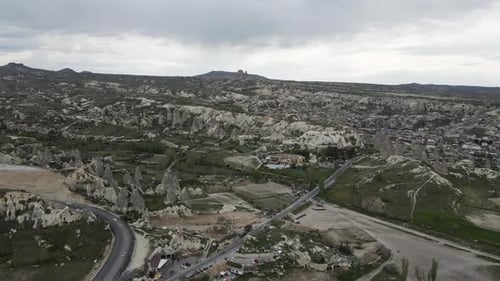 Aerial view of Goreme Valley, Cappadocia, Nevsehir, Turkey.
