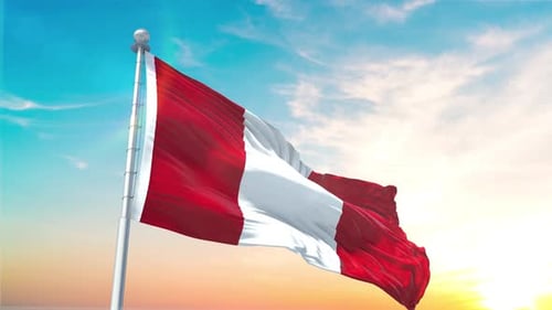 Peru Flag Waving in Realistic Slow Motion