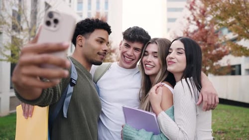 Diverse Group of Students Taking a Selfie on Campus