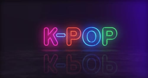 K-Pop Korea music neon symbol 3d flight between
