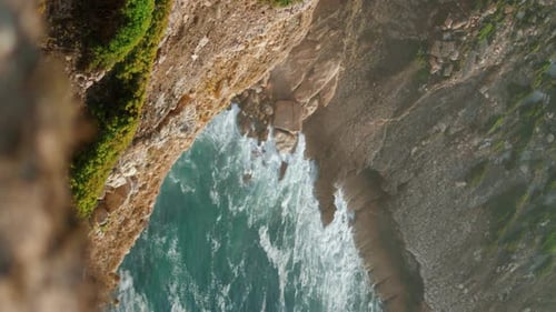 Sea Beach Cliff Nature Aerial View Rocky Shore Island Foamy Ocean Landscape