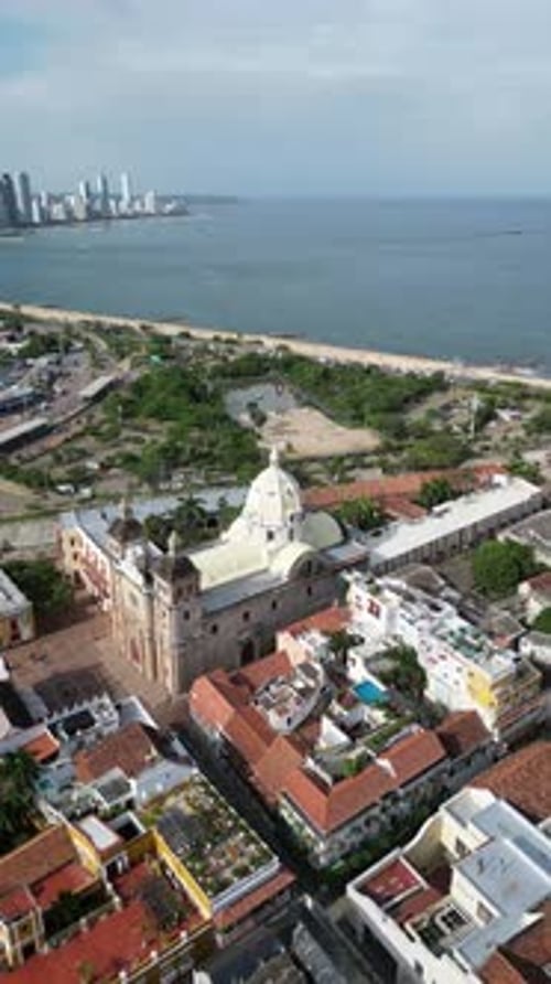 Aerial video over the beautiful city of Cartagena Colombia