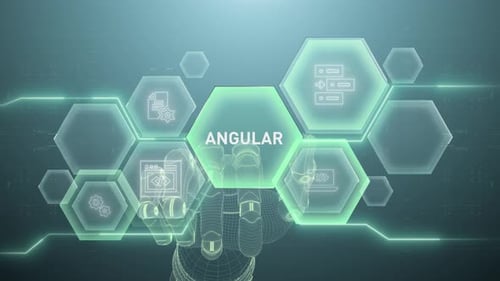 Futuristic Wireframe Hand Interacting with Digital Hexagon Interface