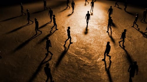 Abstract Silhouetted People Walking with Dramatic Light and Shadows