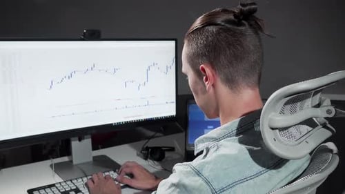 Young Man Works At A Computer