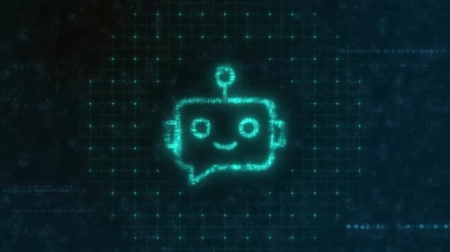 Glowing Futuristic Chatbot Robot Icon Reveal
