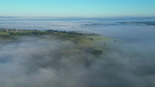 Tuscan Villas and Olive Grove Above the Fog at Sunris