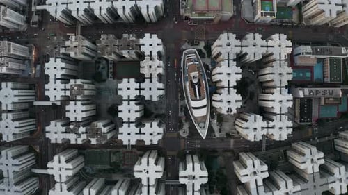 Aerial view of the Whampoa, a mall that looks like a boat, Hong Kong.