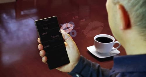 Xoxo love kiss news titles on smartphone screen in hand