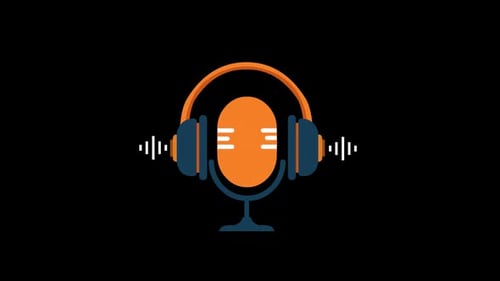 Animated Podcast Microphone and Headphones Icon with Sound Waves