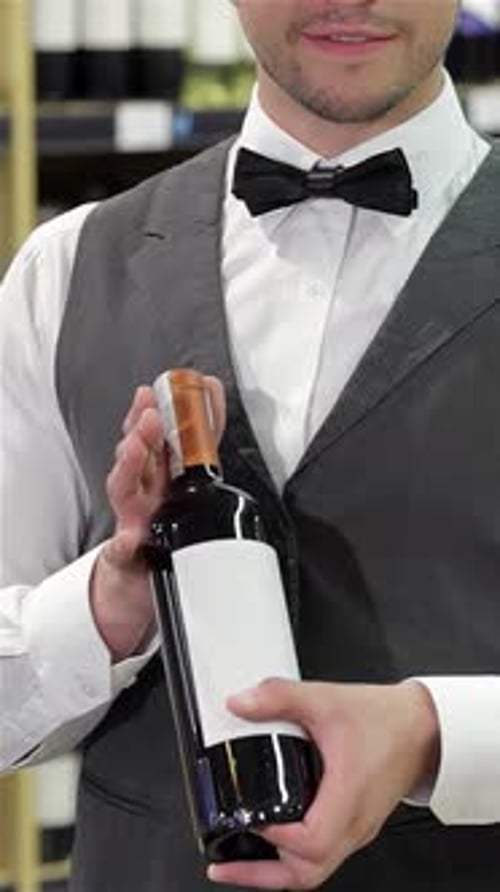 Sommelier Presents a Bottle of Red Wine