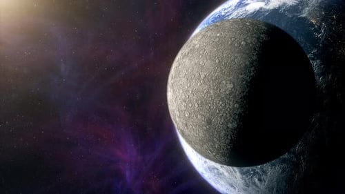Cinematic planet Earth and Moon space view 09