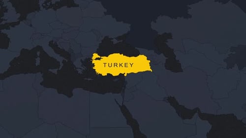 Animated Map Highlight of Turkey with Country Name Reveal