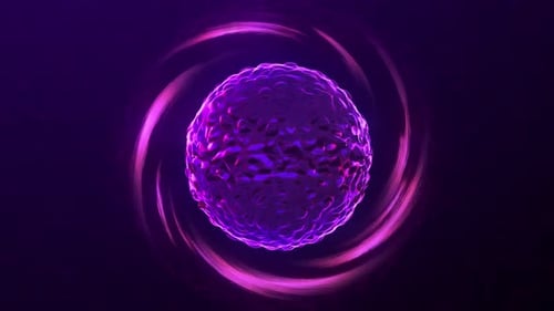 Abstract Purple Energy Sphere with Swirling Light Loop Background