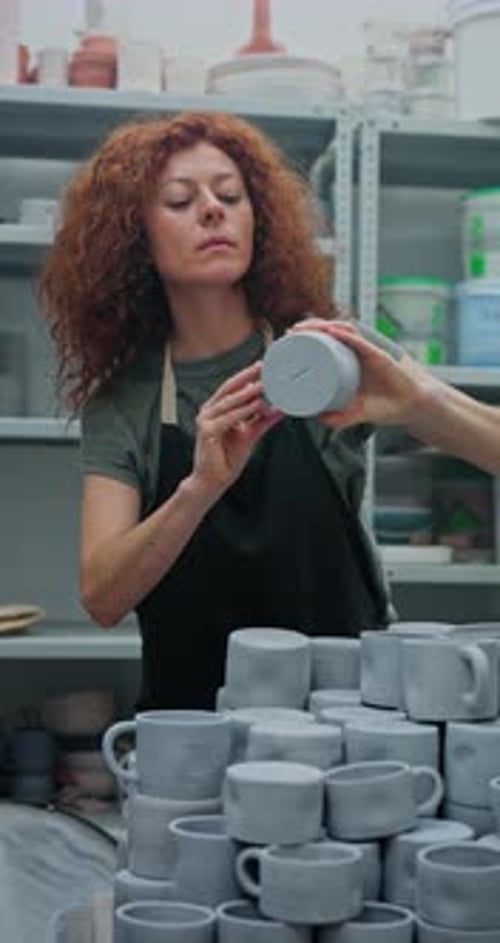 Workshop Woman or Check Ceramic Cup Pottery Design or Mug for Quality