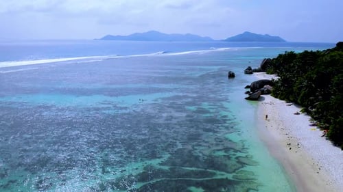 Anse Source D Argent Beach La Digue Island Seychelles Aerial View on Tropical Beach Seychelles