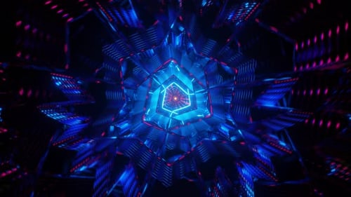 Animación abstracta de neón en bucle sin fisuras del túnel infinito en forma de triángulo