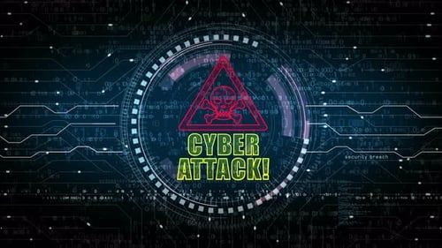 Cyber attack network security breach symbol loop digital concept