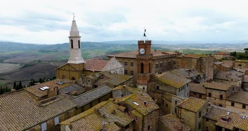 Aerial View Of The Historical Hilltop Town Of Pienza In Tuscany, Italy.