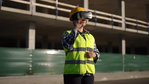 Engineer Using VR Technology at Construction Site